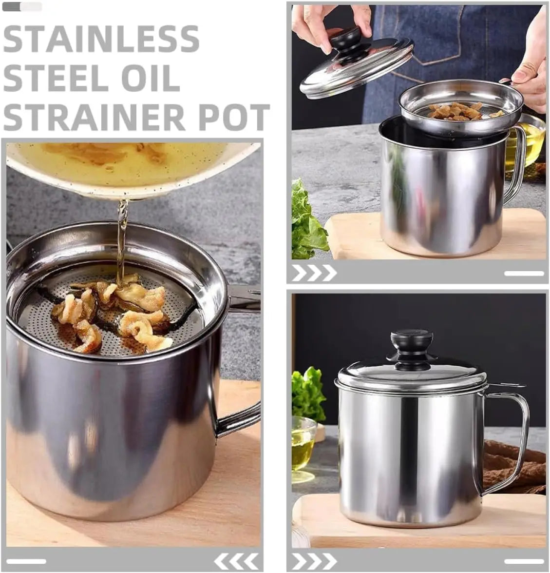Bacon Grease Container - Kitchen Oil Storage Can with Strainer for Cooking Fat & Frying Oil