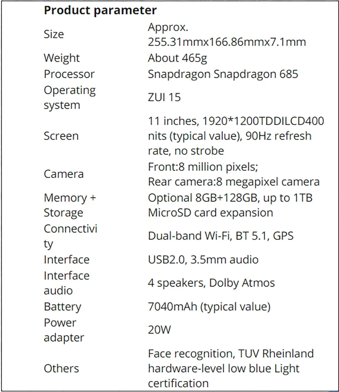 Lenovo Xiaoxin Pad 2024 Tablet – 6GB/8GB RAM, 128GB/256GB Storage, 11" Display, Snapdragon 685, 7040mAh Battery, Android WiFi Tab