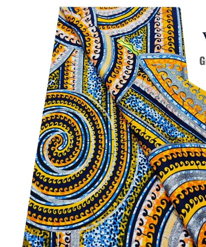 African Golden Glitter Wax Fabric - Soft Cotton Ankara Batik Print Material for Uniforms