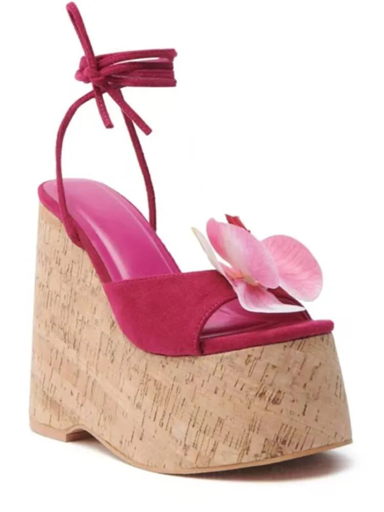 Summer Platform Wedge Sandals for Women – Open Toe Waterproof Thick Sole Heels with Flower Lace for Party & Wedding