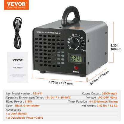 Ozone Generator – 12000/24000/36000mg/h High-Capacity Commercial & Industrial Odor Remover