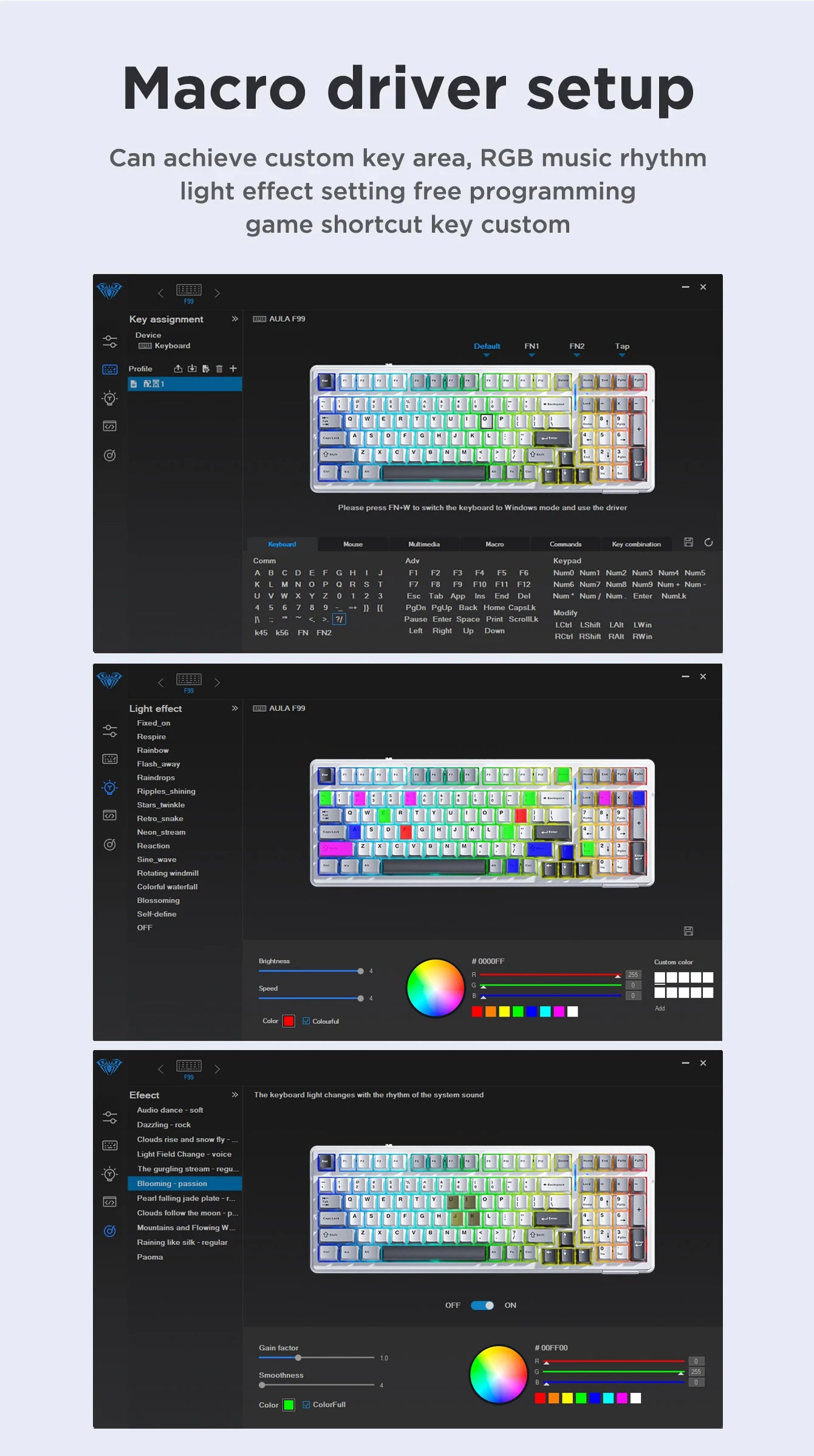 AULA F99 99-Key Gaming Mechanical Keyboard – Wired, 2.4G Wireless, Bluetooth, Hot-Swappable PBT Gasket RGB for Gaming & Typing