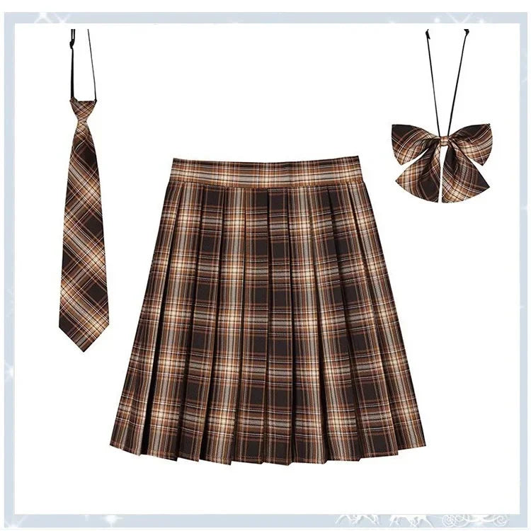 Women’s Plaid Pleated Skirt with Bowtie – XS-5XL Harajuku Preppy Mini Japanese School Uniform, Summer Kawaii Jupe