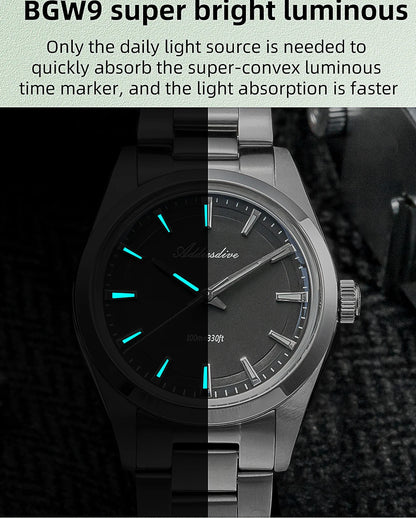 ADDIESDIVE 36MM Men's Stainless Steel Quartz Watch — Luxury Bubble Mirror Glass, 100M Waterproof Timepiece AD2066