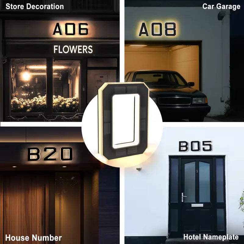 23cm Solar LED Address Sign - Smart Sensing House Number Light, Wireless Outdoor Door & Building Display