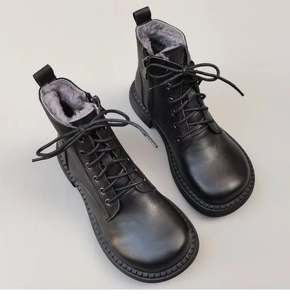 Careaymade 100% Genuine Leather Wide Casual Women’s Short Boots – Big Size, Handmade Men’s Wool Boots