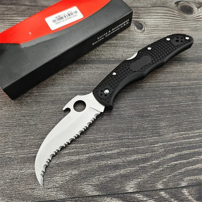 C12S Tactical Folding Pocket Knife – D2 Blade with Nylon Fiber Handle, Outdoor Hunting Utility Knife with Back Lock