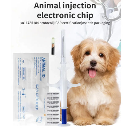 100-Pack EM4305 134.2KHz FDX-B Animal Microchip – International Standard Pet ID Chip with Syringe for Dogs