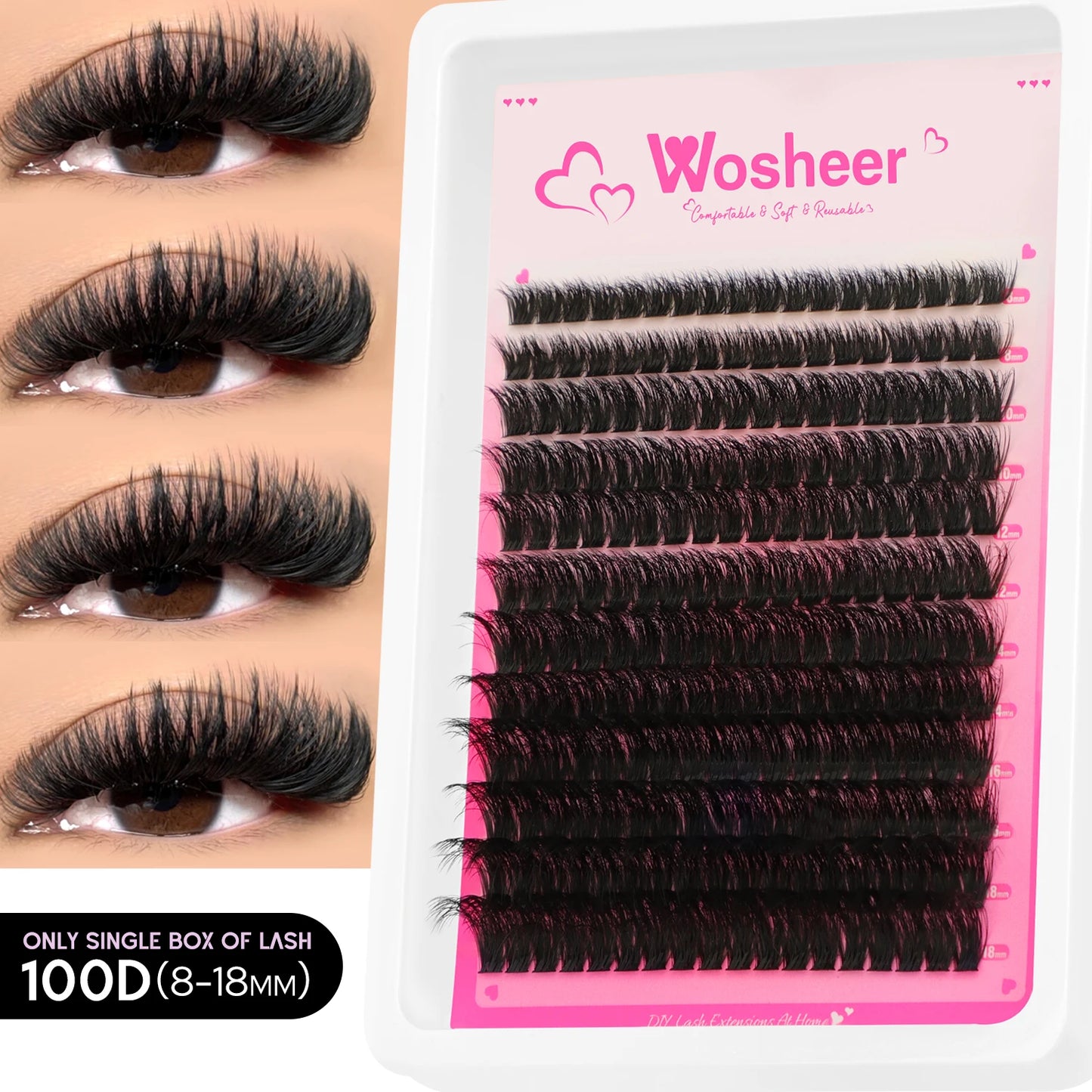 WOSHEER Lash Clusters Kit – Spiky Volume Individual Eyelash Extensions DIY Manga-Style Faux Mink Cluster Lashes