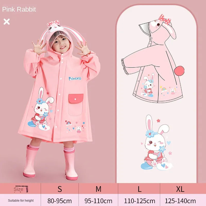 Kids Cartoon Raincoat for Girls & Boys - Satchel Bit Poncho with Storage Bag