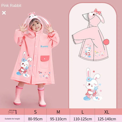 Kids Cartoon Raincoat for Girls & Boys - Satchel Bit Poncho with Storage Bag