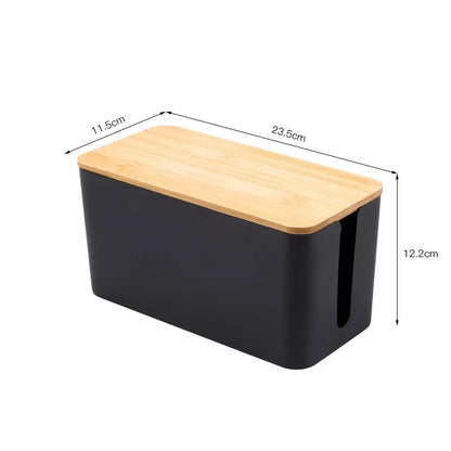 Creative Bamboo Wire Management Box — Cable, Plug, and Power Cord Organizer with Wooden Cover