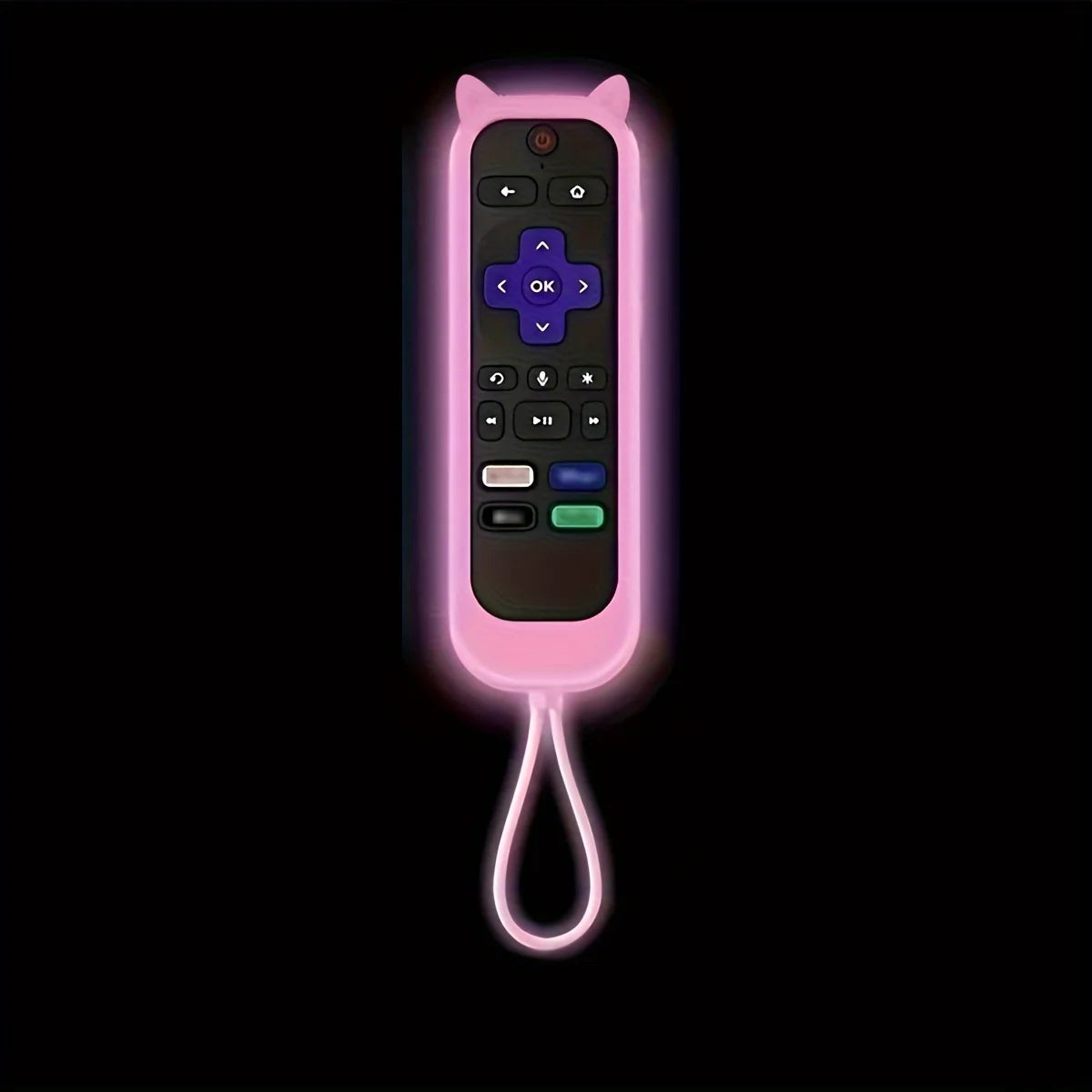 Glow-in-the-Dark Cat Ear Silicone TV Remote Cover - Cute Protective Case for TCL, Hisense & Roku Remotes
