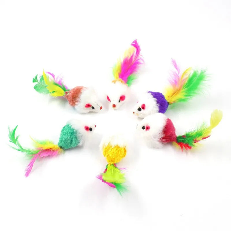 Interactive Cat Toy – Soft Fleece Mouse & Colorful Feather Training Toy for Kittens and Cats