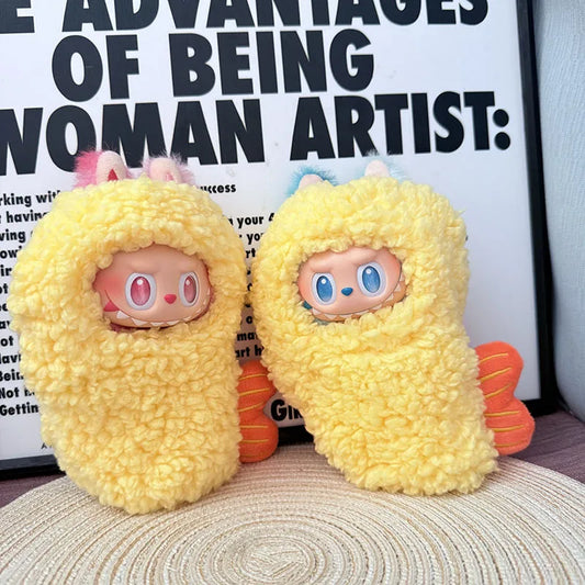 Labubu Doll Clothes – Fried Shrimp Onesie Yellow Outfit for 1st-3rd Gen 17cm Labubu Sitting Dolls Party Wear