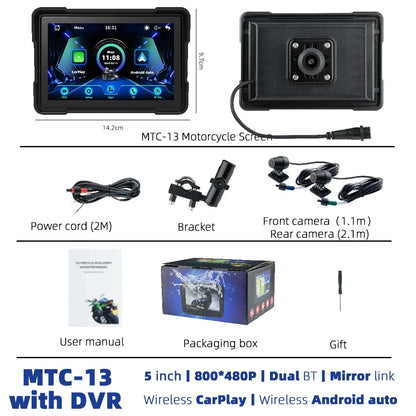 EVKEY MTC13 Motorcycle Navigation Display - Waterproof CarPlay Screen, Portable Wireless Monitor with Android Auto