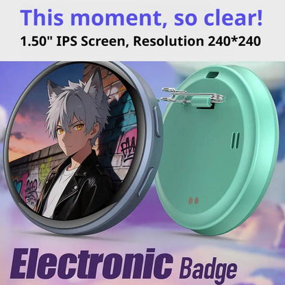 Anime Digital Badge Pin - HD Touchscreen Photo & Video Display E-Badge for Cosplay, Parties & Fandoms