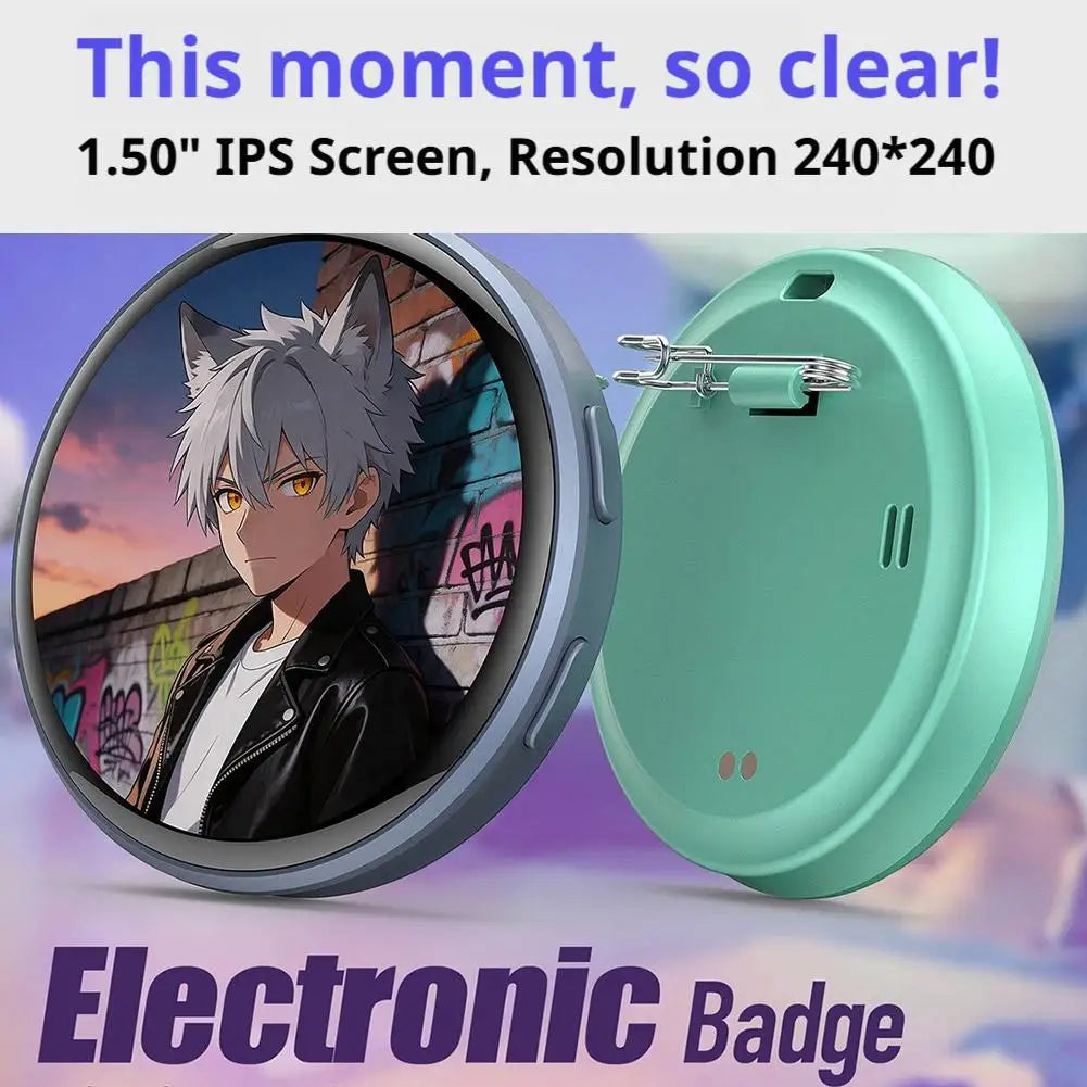 Anime Digital Badge - HD Touchscreen Photo & Video Display Pin for Cosplay, Parties & Fandoms