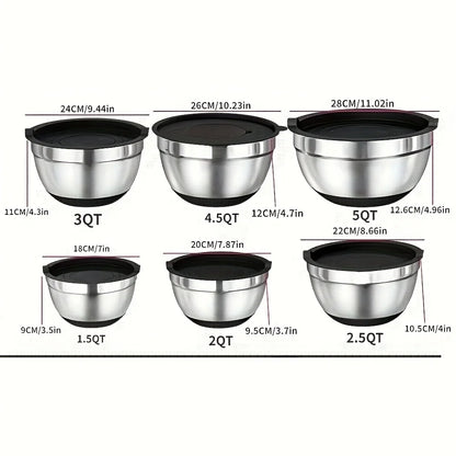 17pcs Stainless Steel Mixing Bowl Set with Lids and Grater Attachment – Non-Slip Kitchen Gadget for Mixing and Serving