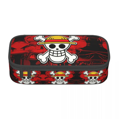 Cute Custom One Piece Pencil Case – Large Capacity Straw Hat Pirates Skull Stationery Bag for Boys & Girls