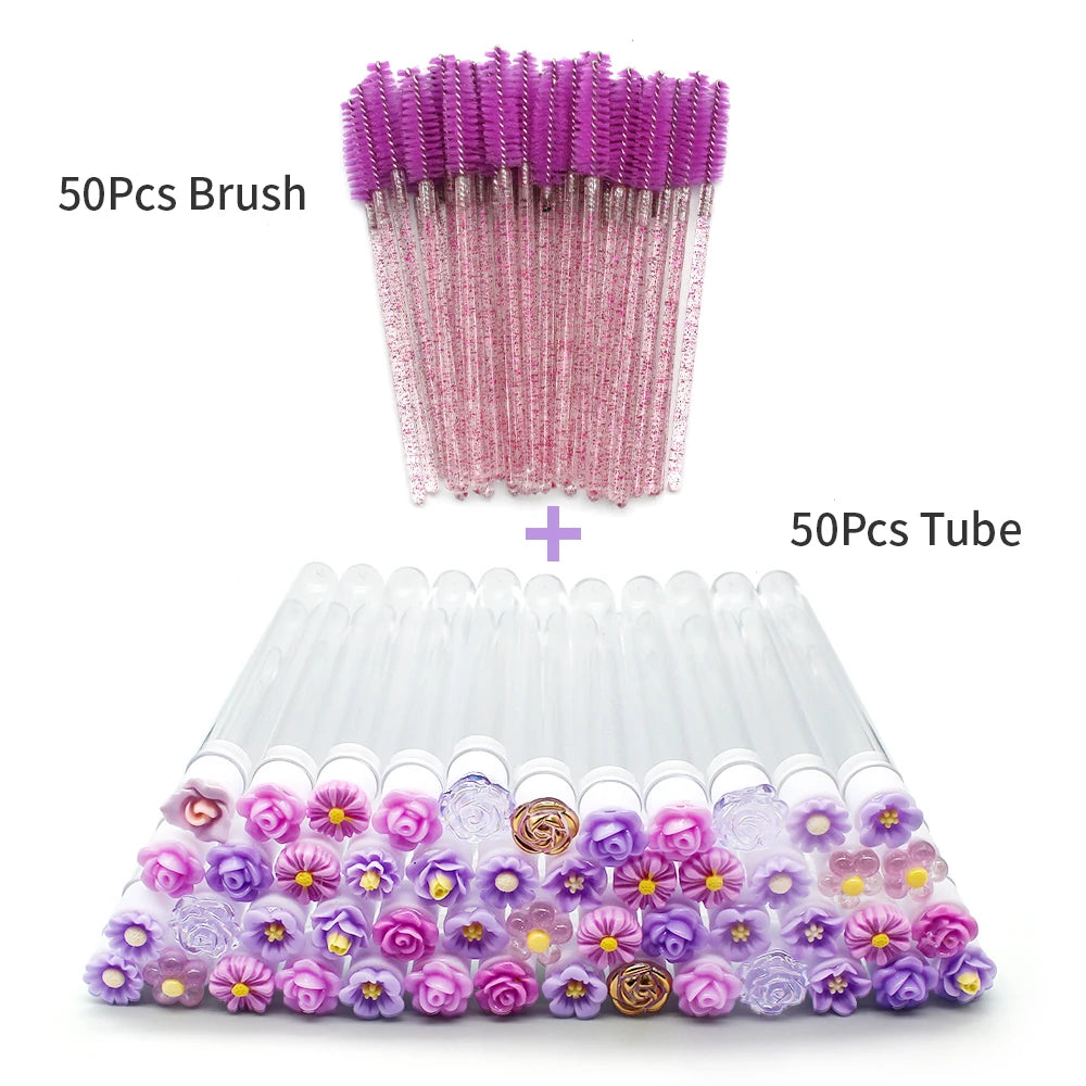 10/50PCS Reusable Eyelash & Eyebrow Brush Tubes — Replaceable Dust-Proof Wands Storage & Makeup Tool