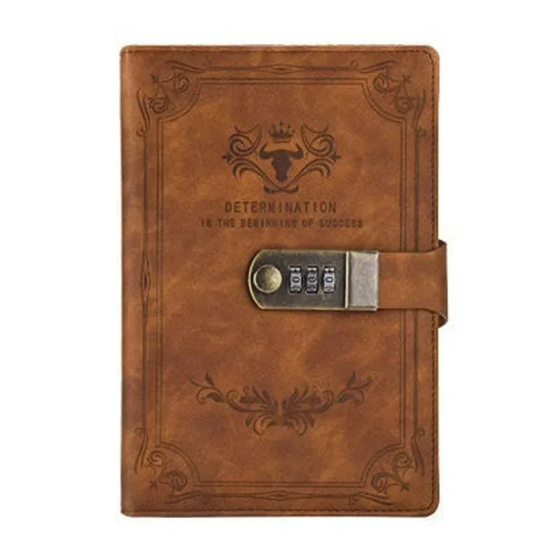 A5 Retro Password Book with Lock – 200 Pages Thickened Diary Notebook, Creative Student Stationery Ledger Binder Organizer