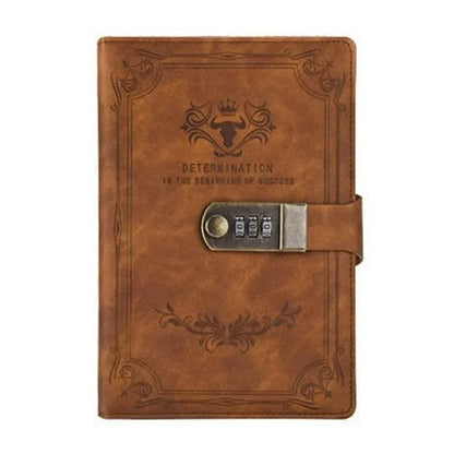 A5 Retro Password Book with Lock – 200 Pages Thickened Diary Notebook, Creative Student Stationery Ledger Binder Organizer