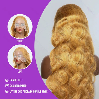 Brazilian #27 Honey Blonde Body Wave Wig – 30-34 Inch, 13x4 Lace Front, HD Transparent Lace Frontal, 200% Density for Women