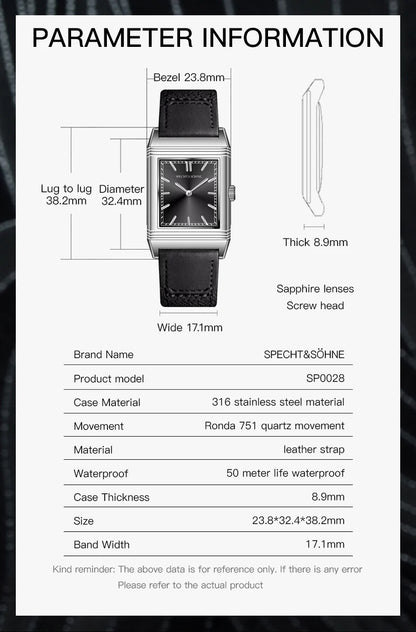 2025 Specht & Söhne Men’s Quartz Watch — 24MM 316L Stainless Steel, Sapphire Crystal, Waterproof Wristwatch