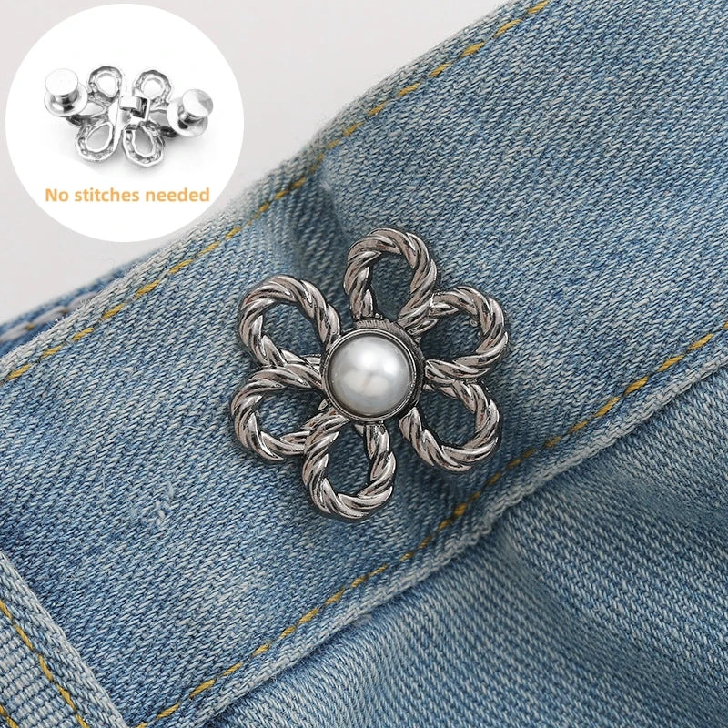 2-Pair Adjustable Waist Buckle Set - Metal Flower Pants & Skirt Waist Tightener Clips for Size Adjustment
