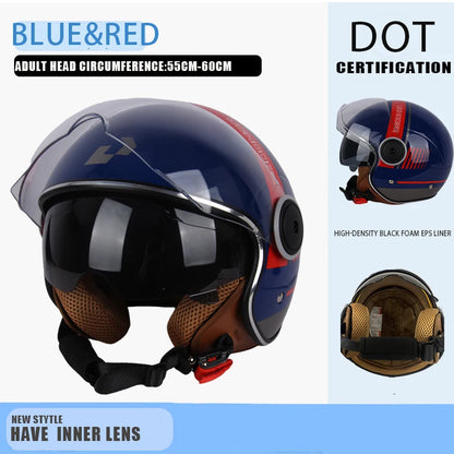 DOT Certified Vintage Open Face Motorcycle Helmet – Retro 3/4 Cruise Casco Casque Moto for Men & Women