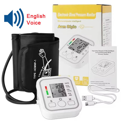 Spanish Voice Digital Arm Blood Pressure Meter – Medical Tonometer, Tensiometer, Sphygmomanometer with Pulse Measurement