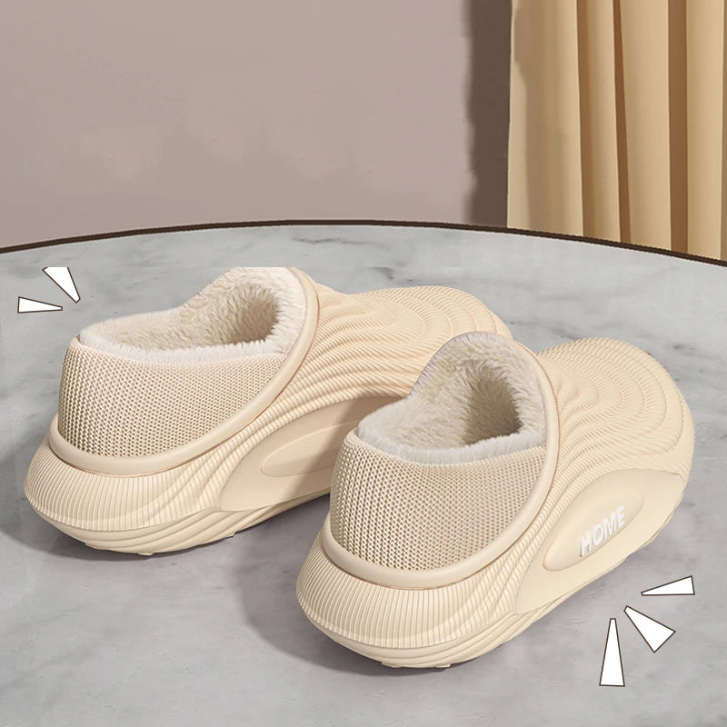 Warm Plush EVA Slippers for Men & Women – Waterproof Non-Slip Winter Platform Indoor/Outdoor Furry Home Slippers Casual Comfort Shoes