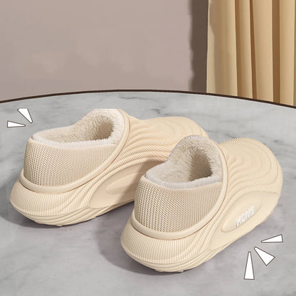 Warm Plush EVA Slippers for Men & Women – Waterproof Non-Slip Winter Platform Indoor/Outdoor Furry Home Slippers Casual Comfort Shoes