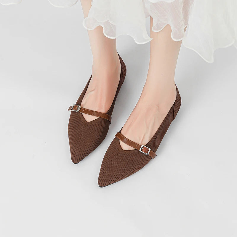 2024 Women's Flat Shoes – Pointed Toe Soft Knitted Sole, Breathable & Comfortable Spring and Autumn New Model