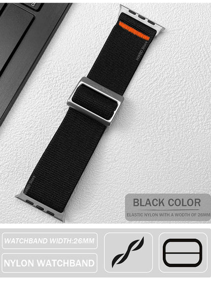 Nylon Strap for Apple Watch Band – Compatible with iWatch Series 9, 8, 7, SE, Ultra 2, 44mm-49mm, Watchband Accessories