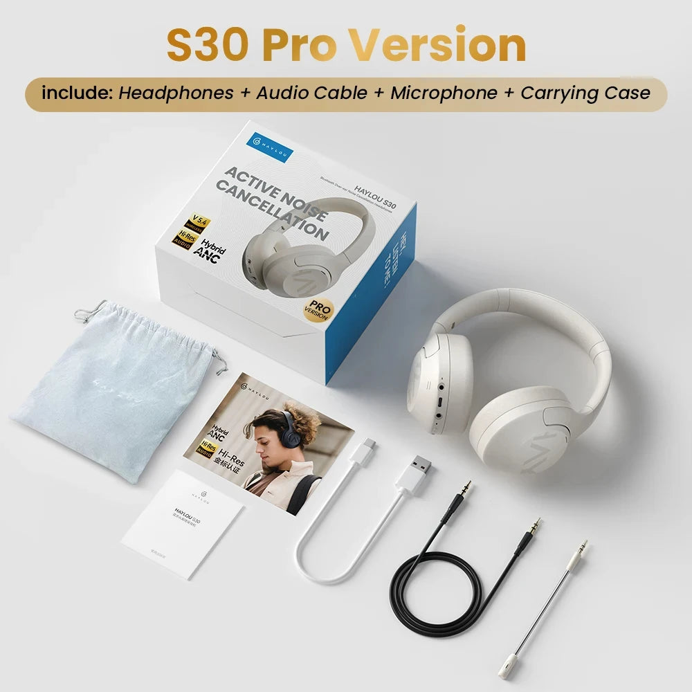 HAYLOU S30 Wireless Bluetooth 5.4 Headphones - 43dB Adaptive Noise Cancelling, 40mm Driver, 80H Playtime Earphones