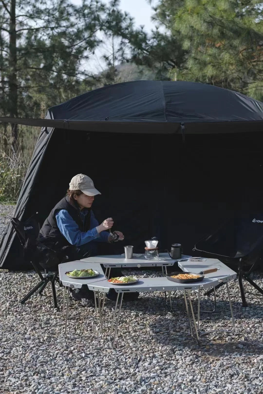 Homful Outdoor Multifunctional Stainless Steel Round Table – Foldable BBQ & Campfire Table for Camping