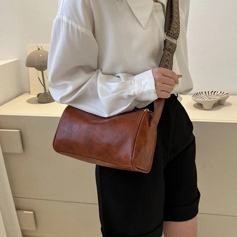 Vintage PU Leather Boston Handbag – Small Women’s Crossbody Purse for Casual Travel & Fashion