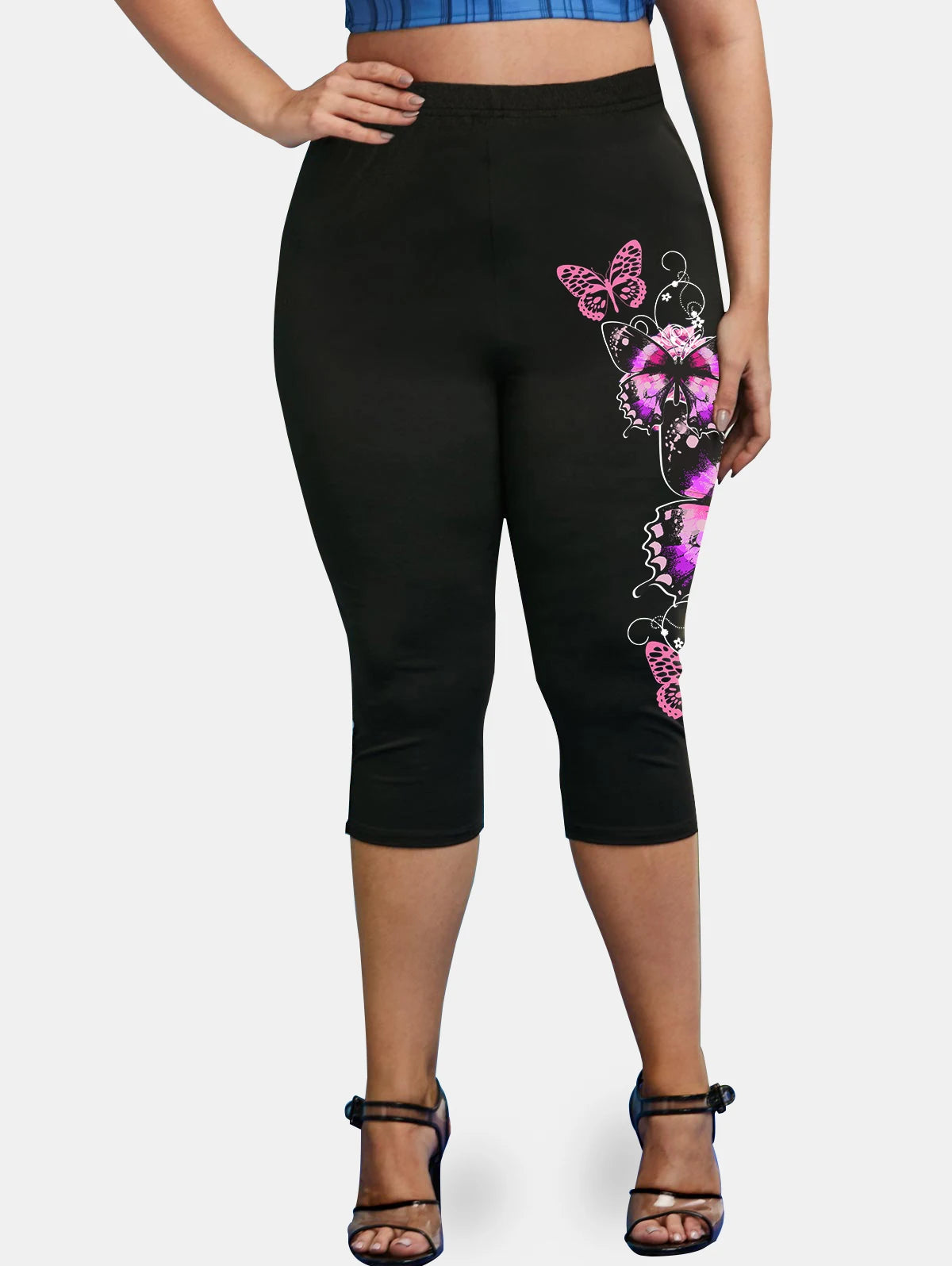 Plus Size Women High Waist Capri Leggings 5XL, Body Shaping Yoga Jeggings, 3D Printed Skinny Stretch Pencil Pants Casual Wear