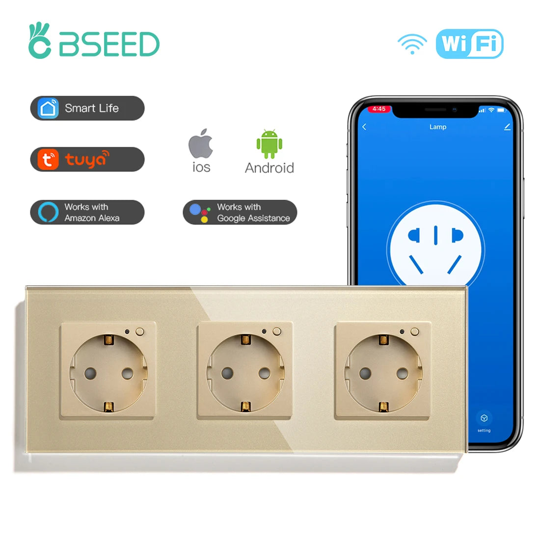Bseed Smart WiFi Socket – EU Standard Intelligent Outlet, Compatible with Tuya App, Google & Alexa, Timer Function Home Improvement Plug