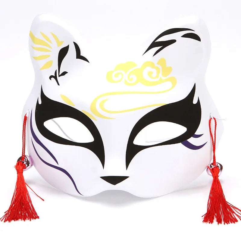 Hand-Painted Fox Mask –  Anime-Inspired Half-Face Cosplay Mask for Raves, Festivals, Masquerade Parties & Costumes