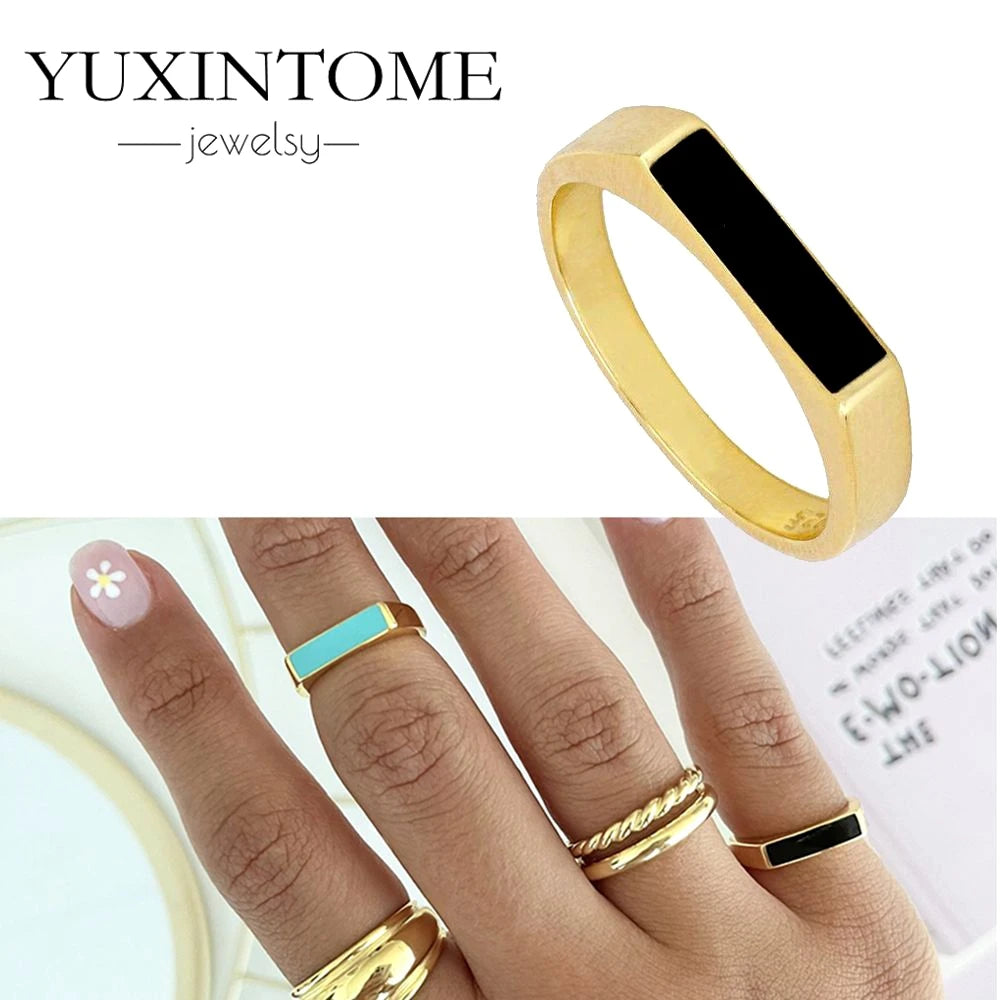 24K Gold-Plated & Silver Enamel Ring – Slim Round Women's Luxury Zircon CZ Ring in Green, Purple, Pink for Wedding & Anniversary
