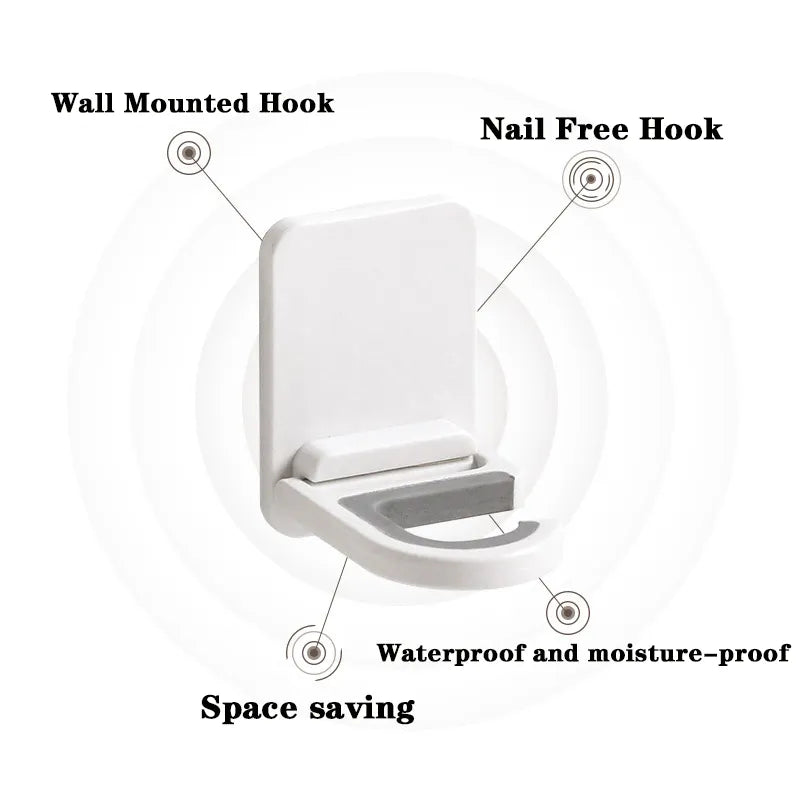Self-Adhesive Wall Mount Broom Mop Clip Holder - Kitchen & Bathroom Storage Organizer Rack for Brooms, Brushes, and Mops - Multi-Purpose Hook