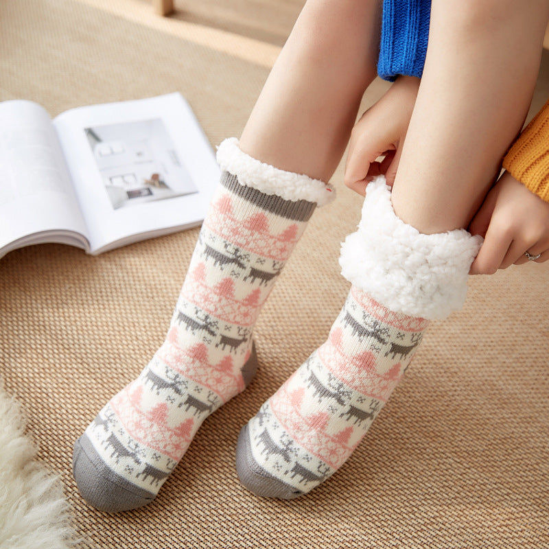 Winter Plush Women’s Non-Slip Floor Socks – Fuzzy Soft Penguin, Deer, Elk & Bear Slippers, Cozy Christmas Gift