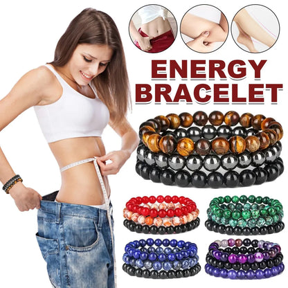 3Pcs Natural Stone Bracelet Set: 8mm Rhodonite, Rose Quartz, Amethysts, Hematite - Unisex Jewelry for Women & Men