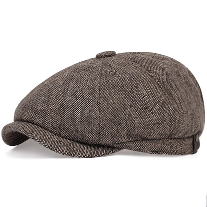 Men's Retro Newsboy Cap - Octagonal Flat Hat with Herringbone Design, British Painter Style Beret for Autumn and Winter