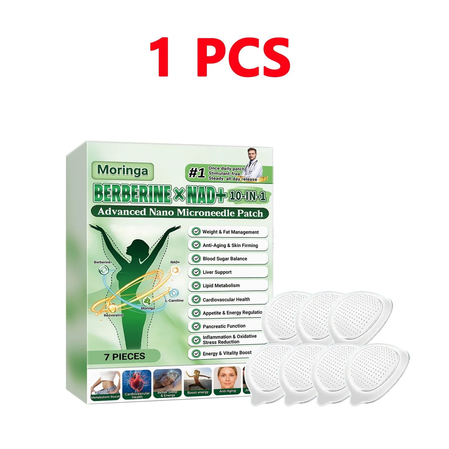 Berberine NAD+ 10-in-1 Microneedle Patch - Advanced Nano Microdart Daily Body Care Patch