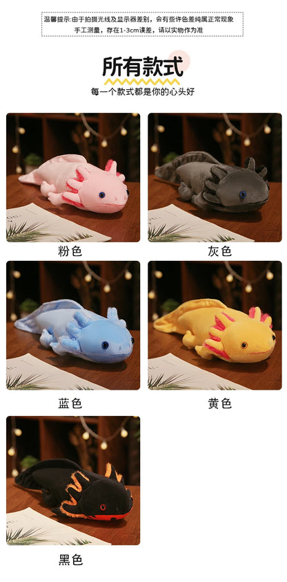 Kawaii Colorful Newt Plush Toy — 23-80cm Cute Axolotl Salamander Stuffed Animal, Fuzzy Long Pillow Cushion for Kids Gift