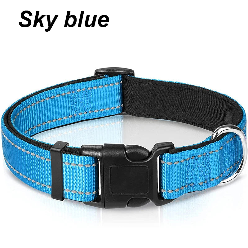 Reflective Dog Collar – Soft Neoprene Padded Nylon, Adjustable & Sturdy for Medium and Large Dogs